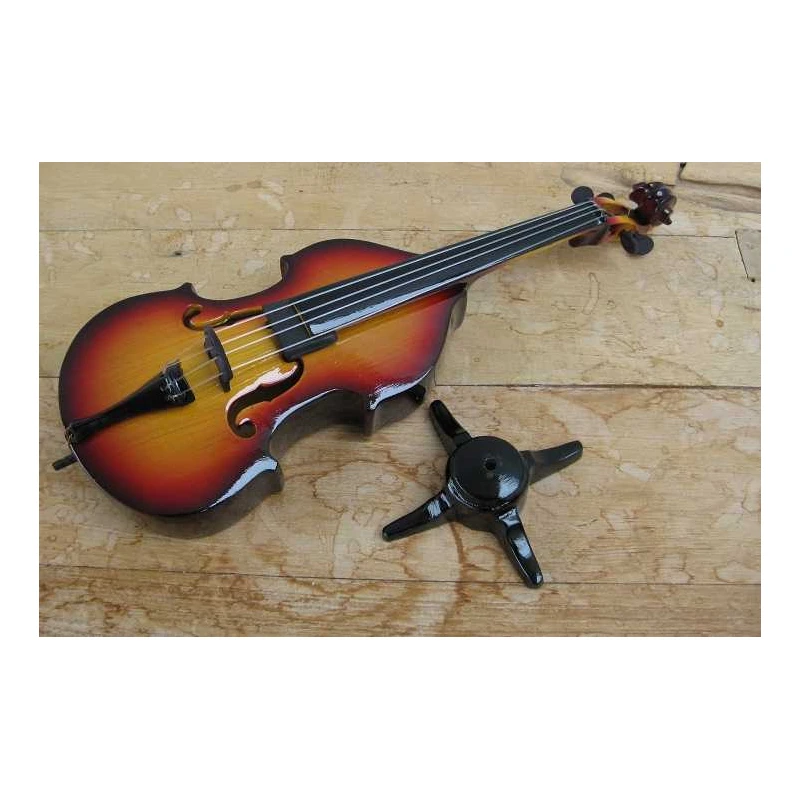 handgemaakte viool (rood/bruin) met strijkstok en standaard ca. 16 cm